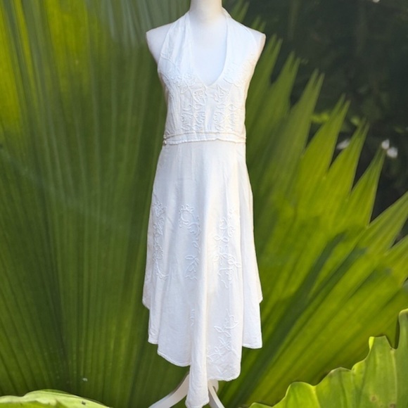 Frama’z Women’s 100% Peruvian Cotton White Halter Top Kerchief MIDI Dress 12 - Picture 12 of 16